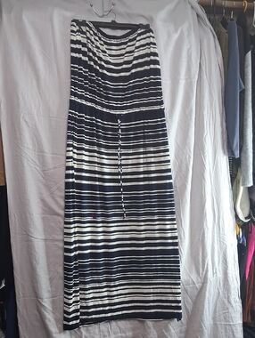 J. Crew Strapless Black and White Striped Maxi Dress